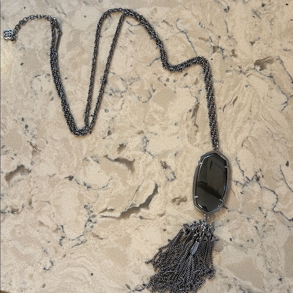 Kendra Scott Silver Necklace with Black Pendant